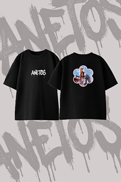 Anetos Ice Spice Snowmobile Design Back Printed Cotton Black Oversize T-Shirt