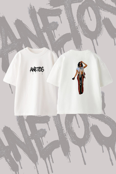 Anetos Megan Thee Stallion_2 Design Back Printed Cotton White Oversize T-Shirt