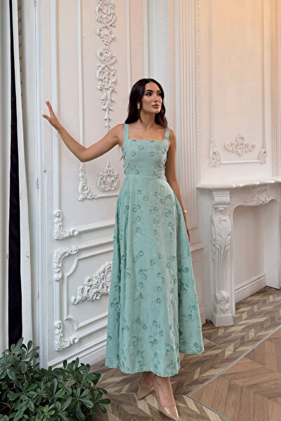 Sindimoda Adelina İp Askılı Çiçekli Midi Elbise 3658