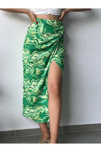 My Blog Green Patterned Front Gathered Skirt - 2Y2988