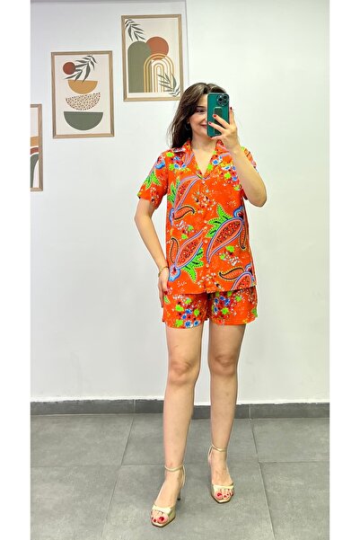 bydenizcollection Shorts with Elastic Waist and Shirt Detail on Top Pajama Set