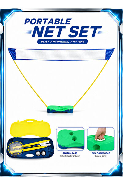 ESLTECNO Portable Badminton Net Set, 300cm Wide, Includes 2 Rackets and 2 Shu...