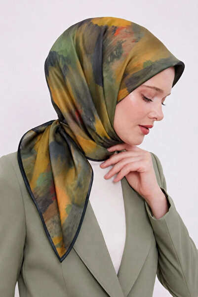 Lesscarves Cotton Silk Scarf Tie-Dye Patterned Ls2204 09-Mustard-Anthracite-G...
