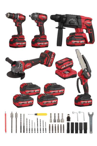 KİMMEER PLUS PRO 21V 5'lı Set Kırıcı/Delici Hilti, Taşlama, Somun Sıkma, ve T...