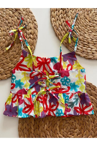 HMCraft Honey Mousse Craft Girls' Cotton Strap Blouse - Honey Top Bloom