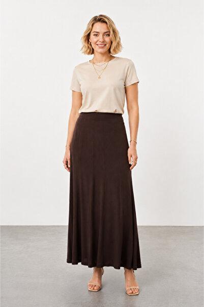 bihan store High Waist Maxi Skirt 8005 - Brown
