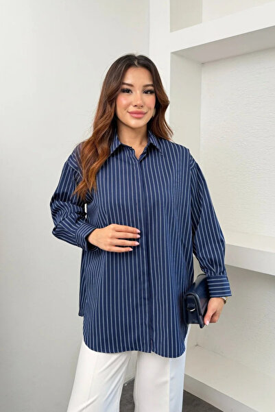Clothes Fast Women's Striped Oversize Shirt Long Sleeve Buttoned Loose Basic ...