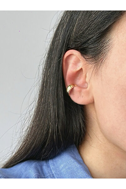 ringbox Gold Düz Sade Kıkırdak Küpe Earcuff