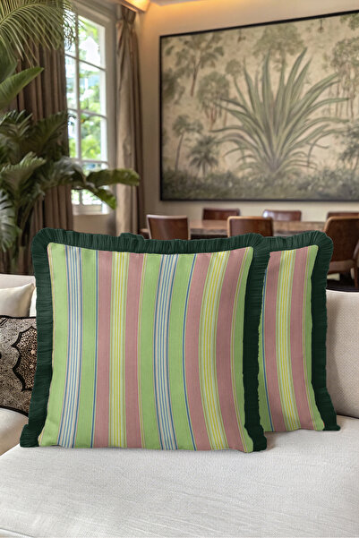 Evimde Bambaşka Colorful Striped Spring Breeze Fringed Pillowcase-Retro Garde...