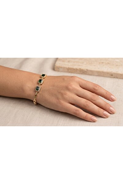 robel Golden green stone Bracelet with Diamond‑Style Halo Detailing