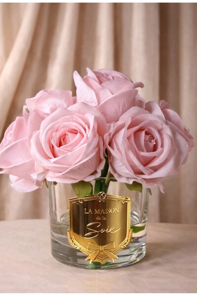 LA MAİSON DE LA SOİE SOFT ROSE 7 LI LÜKS VE ŞIK CAM VAZODA GÜL ARANJMANI - OD...