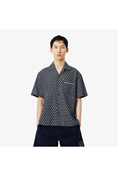 Lacoste Erkek Relaxed Fit Kısa Kollu Desenli Lacivert Gömlek
