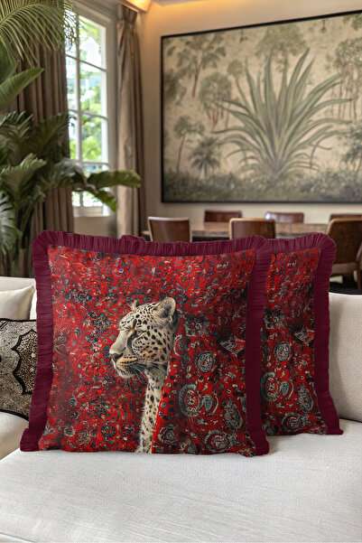 Evimde Bambaşka Tiger Design Exotic Leopard Figure Fringed Pillowcase-Ethnic ...