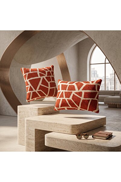 Framgan Sebce Modern Geometric Patterned Premium Boucle Filled Throw Pillow