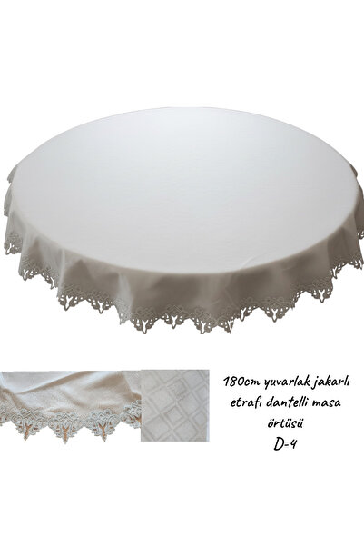 LACASA HOME LINEN 180cm Round Tablecloth with Lace Around the Edge in Jacquar...