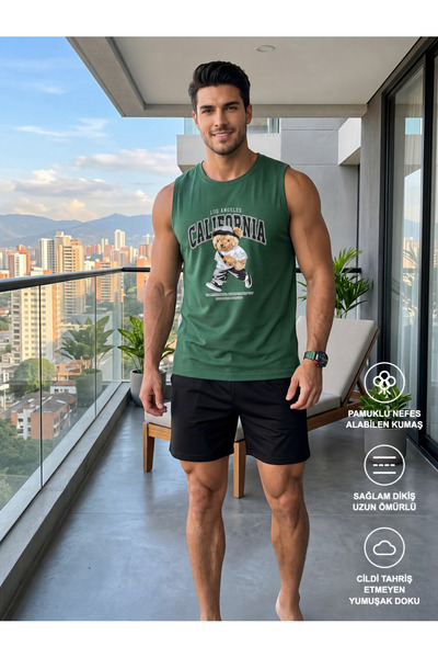 Redline Rov Men's Printed Cotton Shorts Pajama Set Sleeveless Green