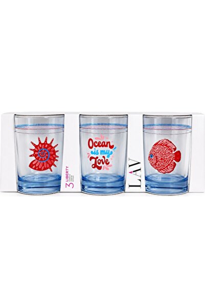 Glass In Love 3'lü Dekoratif Cam Su Bardağı Seti Deniz Temalı Baskılı Renkli ...