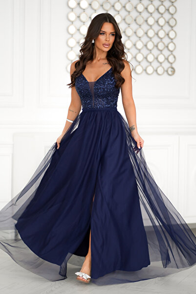 OEM Rochie Dama Dantela, Poliester, Bicotone, Bleumarin Model 300-01