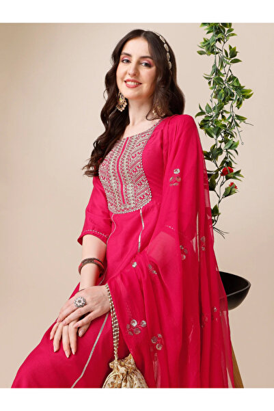 MYSMAR Bright Pink Rayon Slub A-Line Kurta Set - AMZ2020 | Bright Pink-Size-2...