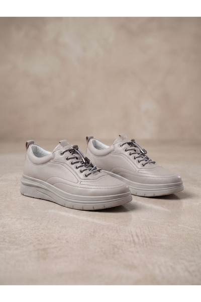 Deripabuc Genuine Leather Silver Women's Leather Sneaker Dp87-0120