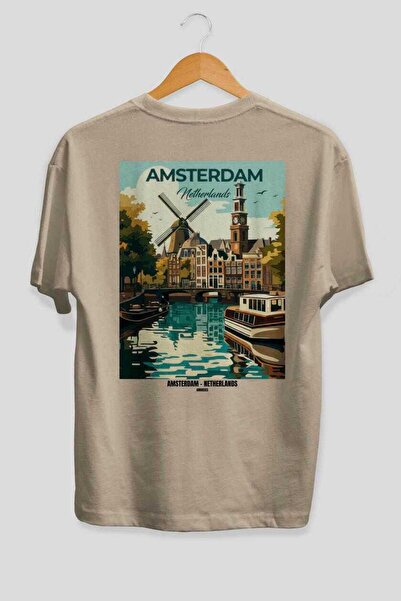 Ankhises Αμστερνταμ Ολλανδία 2 Μπεζ Oversize Country City Μπλουζάκι Unisex με...