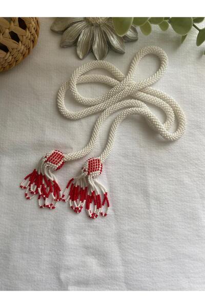Handmade KUM BONCUK EL İŞİ KIRMIZI BEYAZ UZUN SALLAMA ARABA AKSESUARI