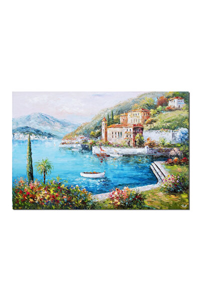 artnova Πίνακας για το σαλόνι 150x100εκ. Λίμνη Κόμο ζωγραφισμένος στο χέρι, Γ...