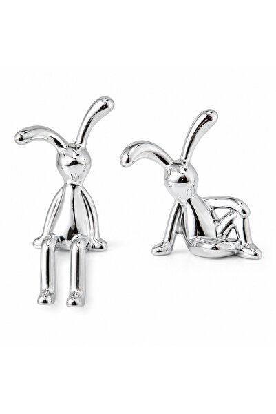 carghazom Modern Silver Rabbit Figurine Set of 2, Luxurious Rabbit Statues, H...