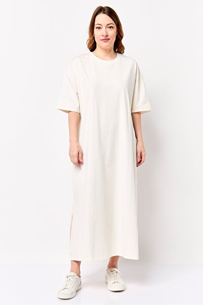 Fudo Comforts By Women Plain Maxi T-Shirt Dress, Cream