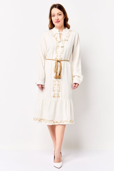 Rufaya Women Embroidered Midi Dress, Off White