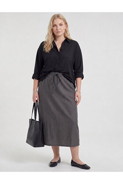 Kayra High Waist Lace-Up Denim Skirt Black