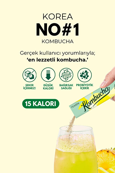 TEAZEN Probiyotik Ve Lif İçeren Bağırsak Sağlığı Destekli Şekersiz İçecek Kombucha Pineapple