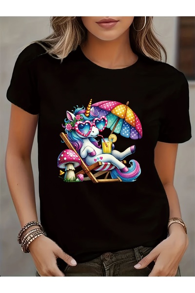 212Wear Women'S Camping Graphic T-Shirt - Black Casual Crew Neck Short Sleeve...