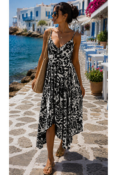 get crazy collection Patterned Asymmetrical Cut Regular Fit Midi Length Strap...