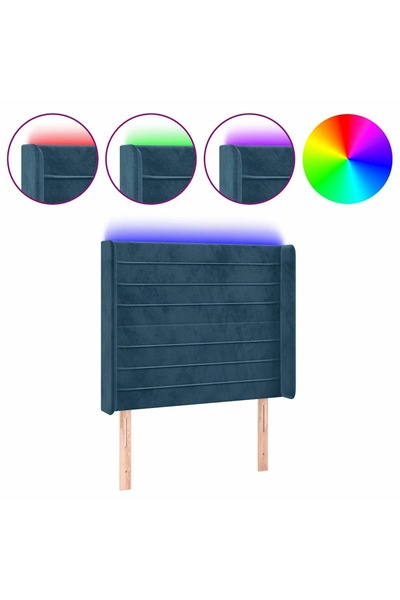 vidaxl Tăblie de pat cu LED, albastru închis, 83x16x118/128cm, catifea