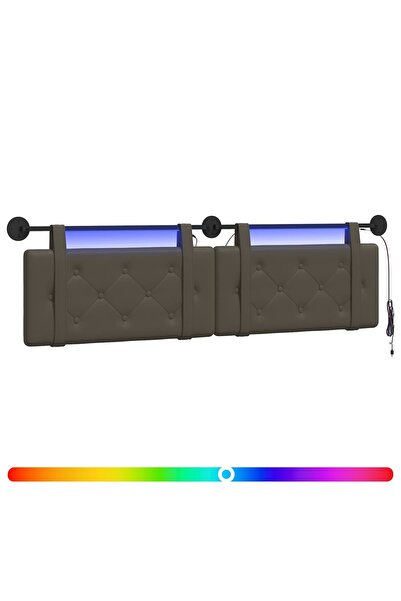 vidaxl Tăblie de pat suspendată Cu lumină LED Gri Piele artificială