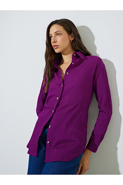 Styli Dark Purple Oversized Creased Longline Shirt