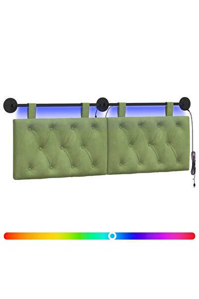 vidaxl Tăblie de pat suspendată Cu lumină LED Verde deschis Catifea