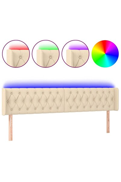 vidaxl Tăblie de pat cu LED, crem, 183x16x78/88 cm, textil
