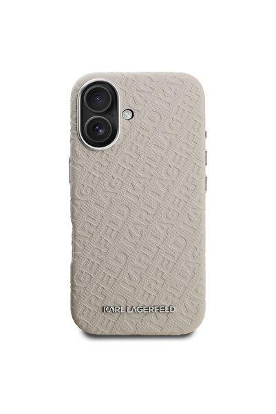 Karl Lagerfeld FW Stamped Karl MagSafe Case for iPhone 16, Beige