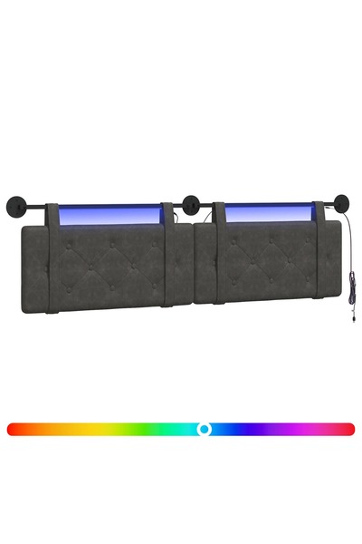 vidaxl Tăblie de pat suspendată Cu lumină LED Negru PU antic