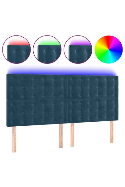 vidaxl Tăblie de pat cu LED, albastru închis, 180x5x118/128cm, catifea