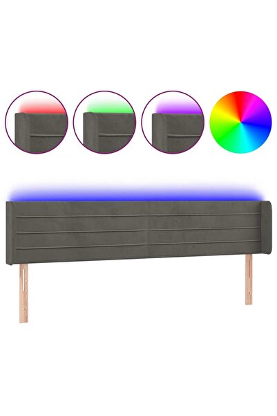 vidaxl Tăblie de pat cu LED gri închis 183x16x78/88 cm catifea