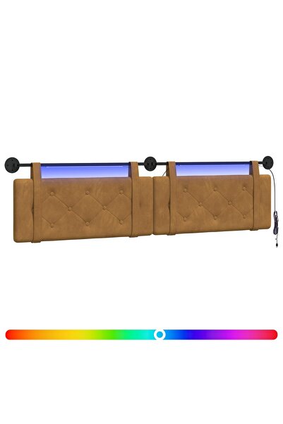 vidaxl Tăblie de pat suspendată Cu lumină LED Maro Catifea