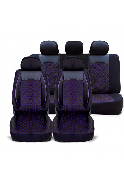 DELUXETUNING Set huse scaune auto universale, piele ecologica neagra cu mater...