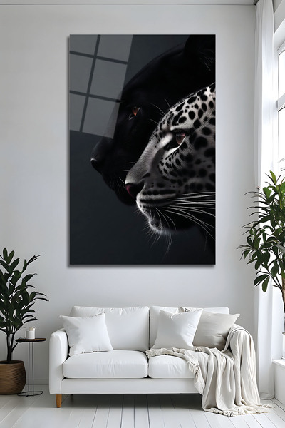 Parıltı Yayınları B&G Design Pantera Neagră și Leopard Tablou din sticlă Negr...