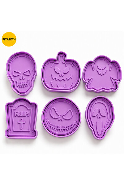 PİYATECH 6-Piece Halloween Themed Cookie and Candy Dough Mold Set - 3D Printe...