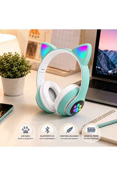 WOTOBEUS STN-28 kedi kulaklıklar katlanabilir kart takmadan işık-up çocuklar ...