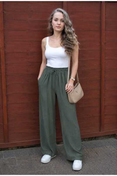 A.P Boutique Pantaloni palazzo cu talie elastică și șnur reglabil