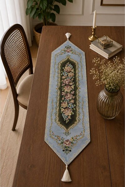 Yeshome Collection Royal Bouquet Şönilli Goblen 35X140 Tasseled Runner - Coff...